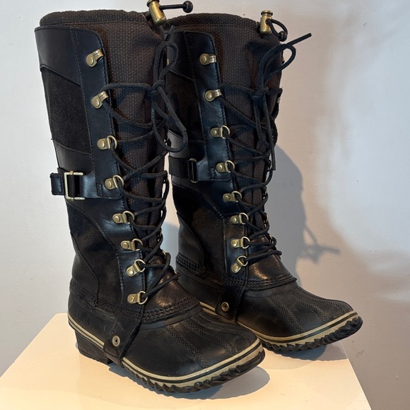 Sorel Shoes - SOREL Boots Conquest Carly Tall Suede Leather Duck Black Size 6.5